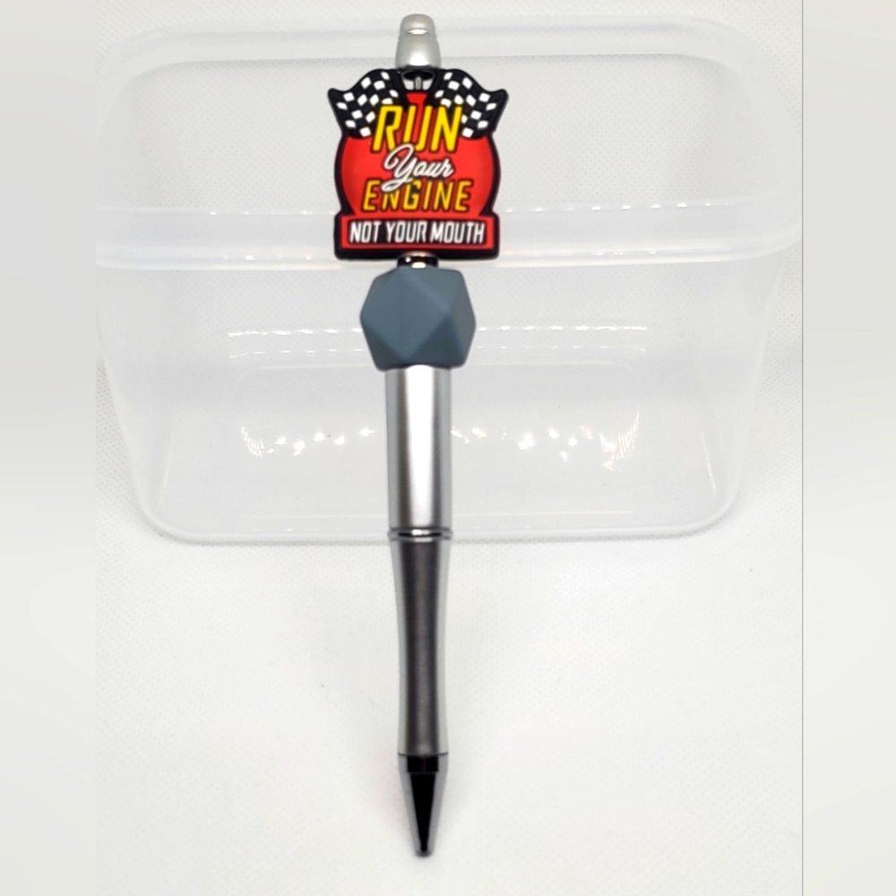 B2G1F Racing Themed Beaded Pen, Run Your Engine Not Your Mouth, New